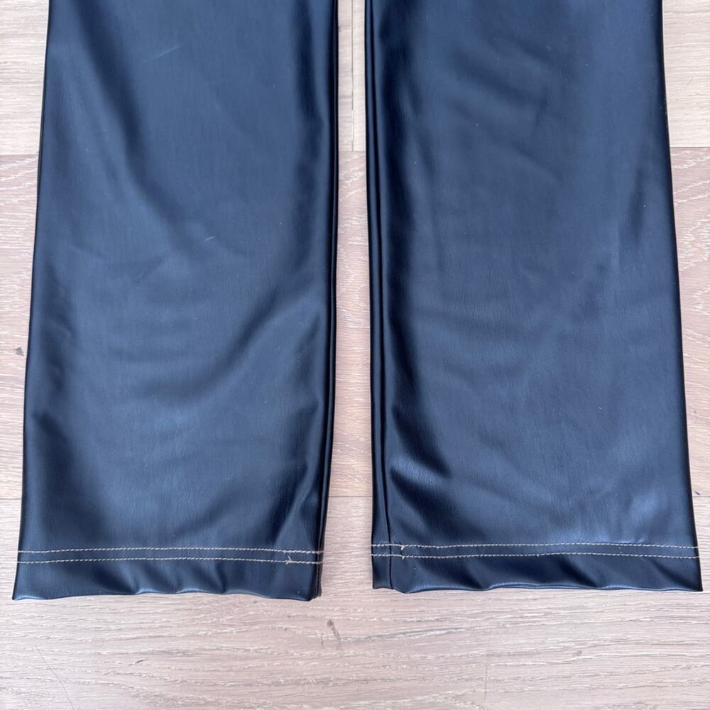 Zara Black Faux Leather Straight Leg Contrast Stitch Pants size XS - Picture 7 of 16